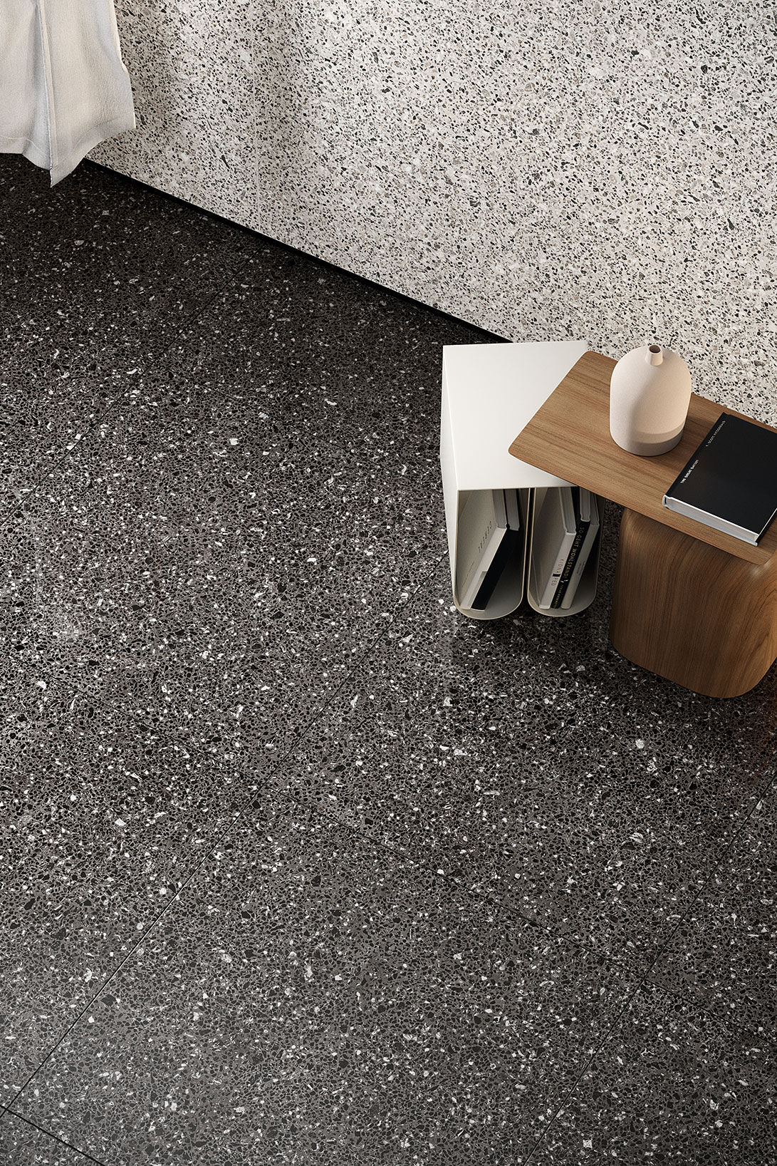 Ceramiche-Coem_Porfirica_Aglo-Black-75x75_Aglo-Grey-75x1497_pavimenti-per-interni