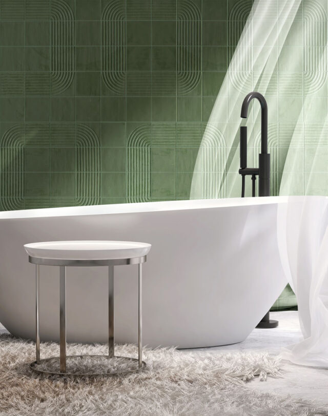 White,Round,,Steel,Leg,Side,Table,By,Bathtub,,Blowing,Sheer