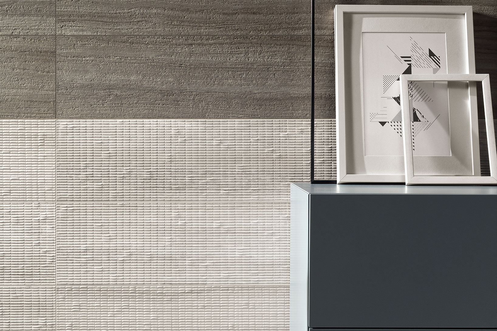 Rivestimento-gres-porcellanato_Ceramiche-Coem_Flow_Dark-Grey-20x120_Pleated-Light-Grey-20x120-2