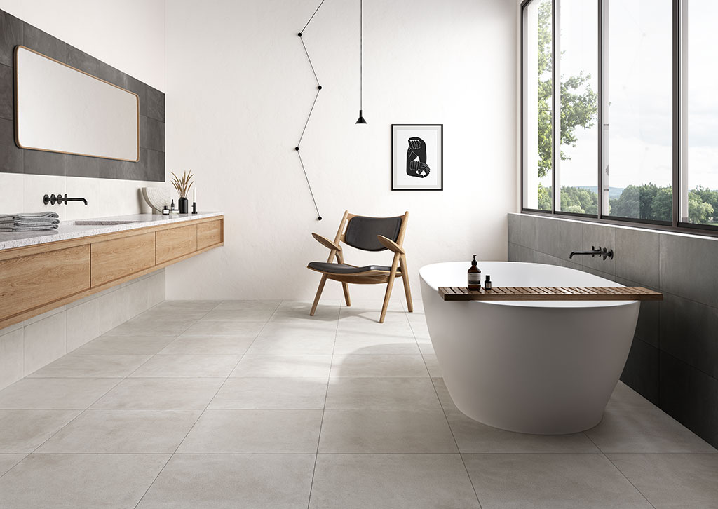 piastrelle-bagno_Ceramica-Fioranese_Sfrido_Cemento1-Bianco-60x60-30x60_Cemento4-Nero-30x60-1