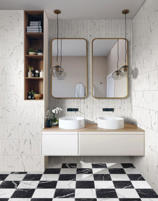 Interior,Of,A,Modern,Bathroom,With,White,And,Gold,Tiles,